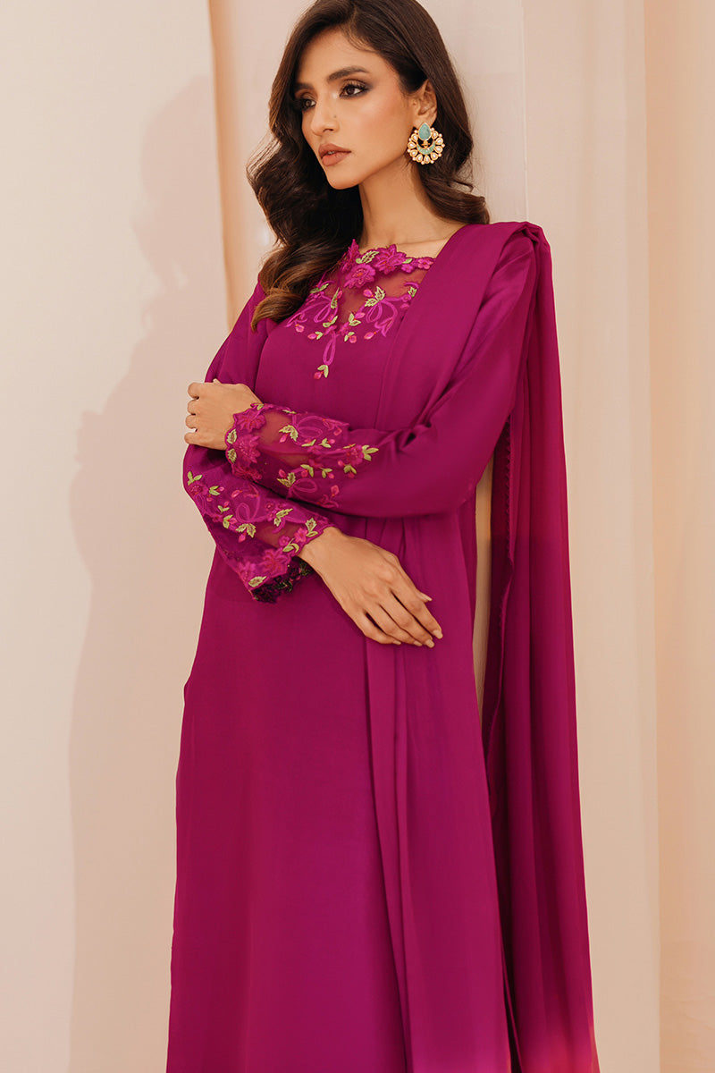 Mina Hasan | Signature Pret | Magenta Garden - Luxury Dress - available at Maria Faisal in UK and USA.