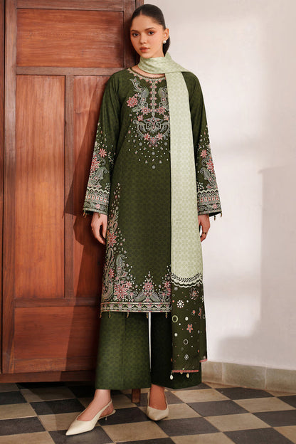 Farasha | Meline Premium Viscose 25 | Olive Drape - Luxury Dress - available at Maria Faisal in UK and USA.