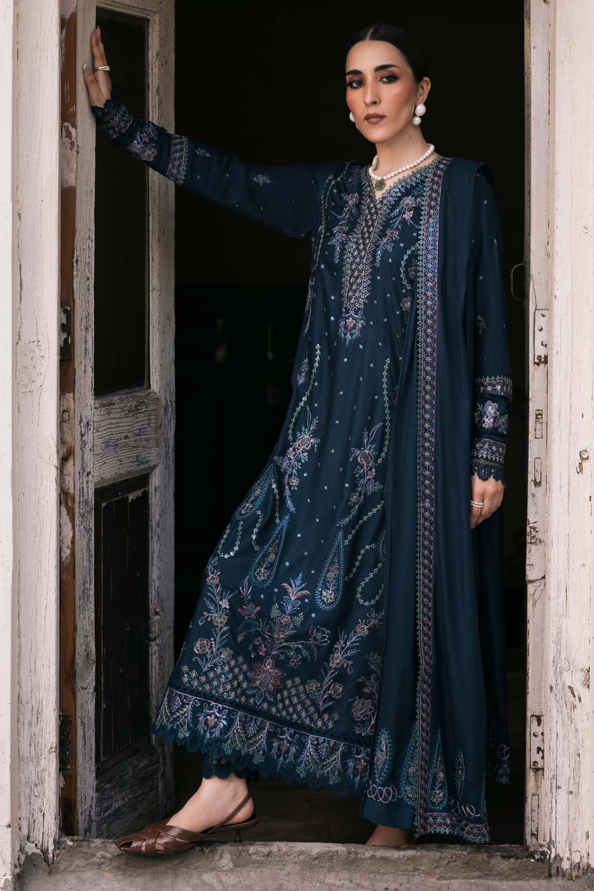 Nureh | Exclusive Winter 25 |   NE-175 - Casual Dress - available at Maria Faisal in UK and USA.