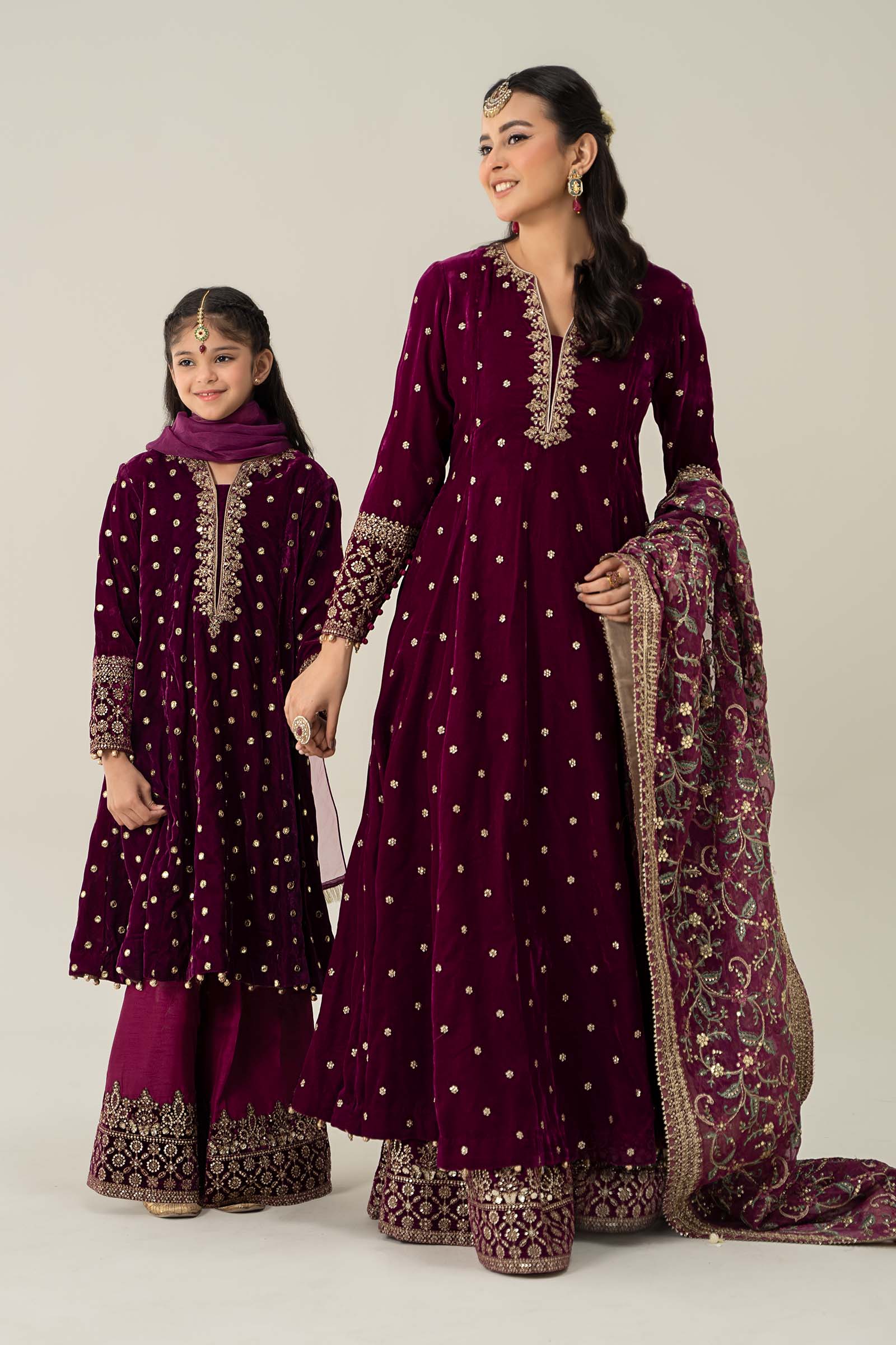 Maria B | 3 Piece Embroidered Velvet Suit | MKS-W24-38 by Maria Faisal - Registered Vendor of : Maria B - type : Kids Clothes - 100% original wedding dresses