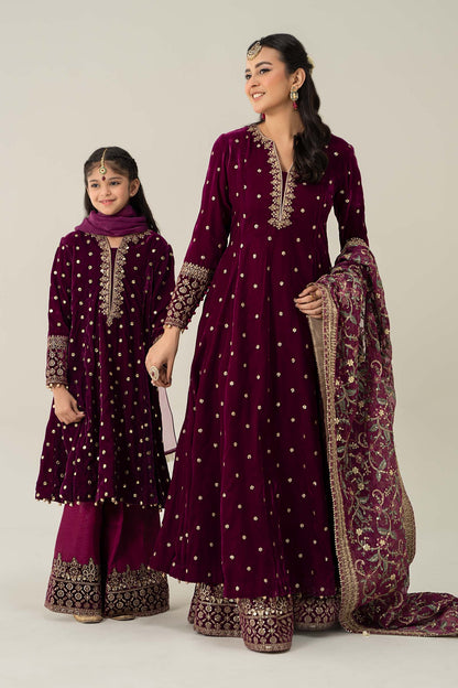Maria B | 3 Piece Embroidered Velvet Suit | MKS-W24-38 by Maria Faisal - Registered Vendor of : Maria B - type : Kids Clothes - 100% original wedding dresses