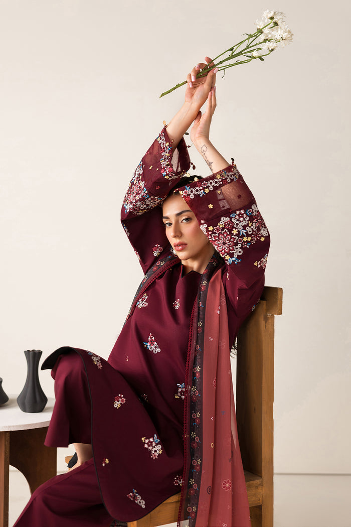 Farasha | Summer Melody 26 | Maroon Muse - Casual Dress - available at Maria Faisal in UK and USA.