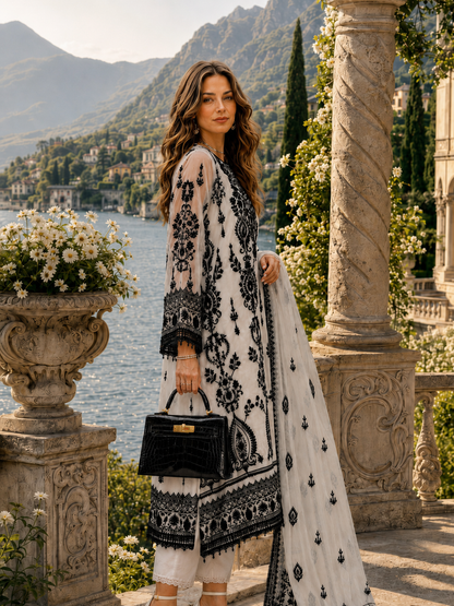 Saadia Asad | Nooriyah Luxury Chiffon | D4 - Monochrome Muse - Formal Dress - available at Maria Faisal in UK and USA.