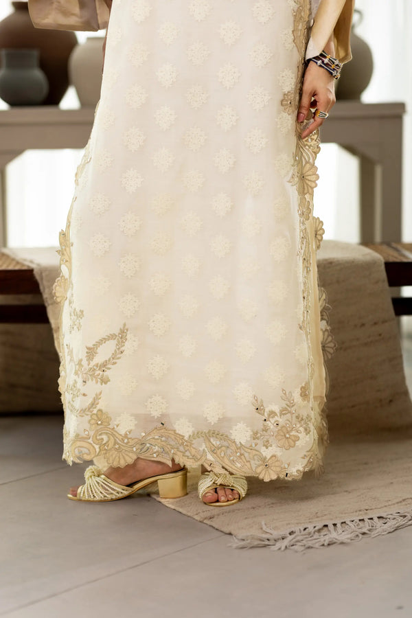 Wahaj M Khan | Sanam Luxe | Ivory Sanam Kaftan - Luxury Dress - available at Maria Faisal in UK and USA.