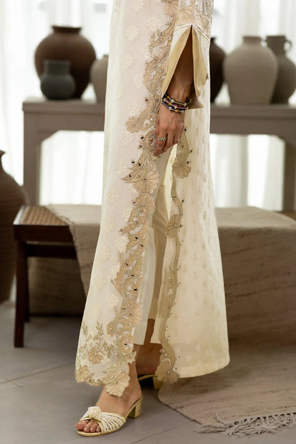 Wahaj M Khan | Sanam Luxe | Ivory Sanam Kaftan - Luxury Dress - available at Maria Faisal in UK and USA.