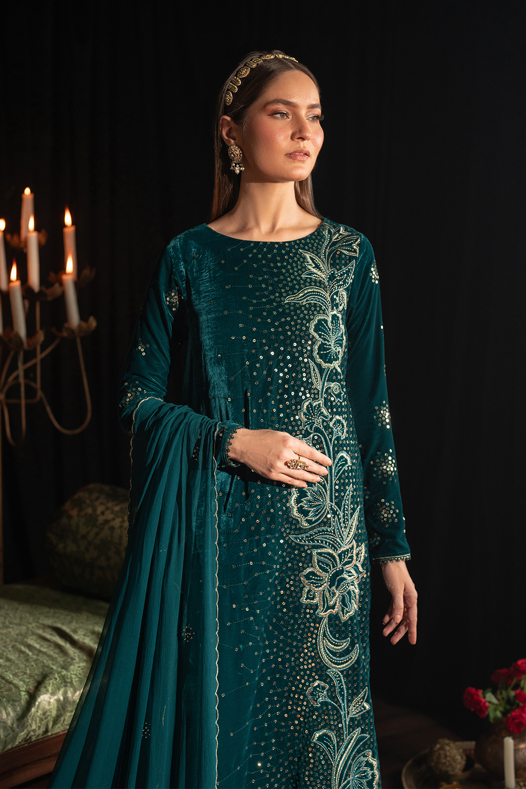 Iznik | Velvet 25 | IV-47 Embroidered Velvet - Formal Dress - available at Maria Faisal in UK and USA.