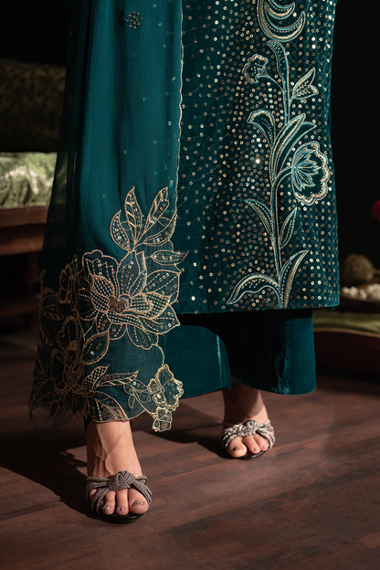 Iznik | Velvet 25 | IV-47 Embroidered Velvet - Formal Dress - available at Maria Faisal in UK and USA.