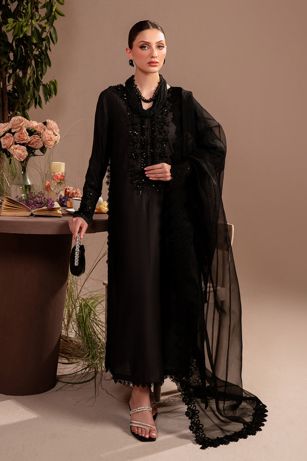 Black Silk and Chiffon Suit | Vanya BG-04