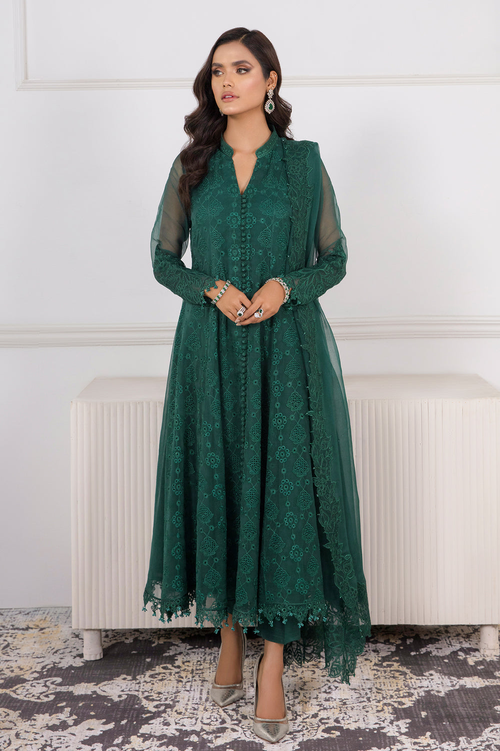 Baroque | Formals Collection | EMBROIDERED SCHIFFLI CHIFFON UF-339 - Formal Dress - available at Maria Faisal in UK and USA.