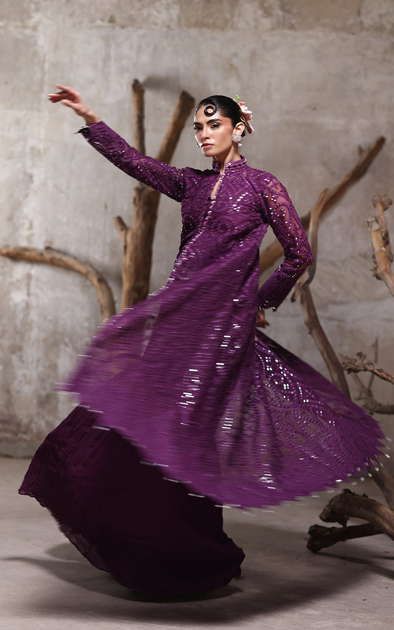 Threads and Motifs | Formal Dresses 25 | Organza Embroidered Jacket With Crushed Trouser - Ladies Clothes - Maria Faisal