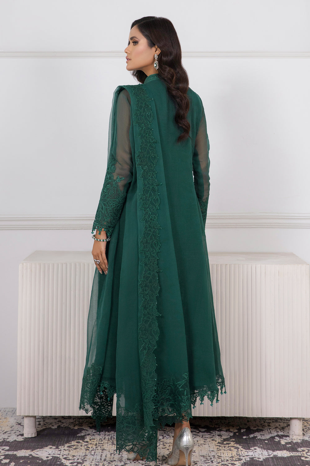 Baroque | Formals Collection | EMBROIDERED SCHIFFLI CHIFFON UF-339 - Formal Dress - available at Maria Faisal in UK and USA.