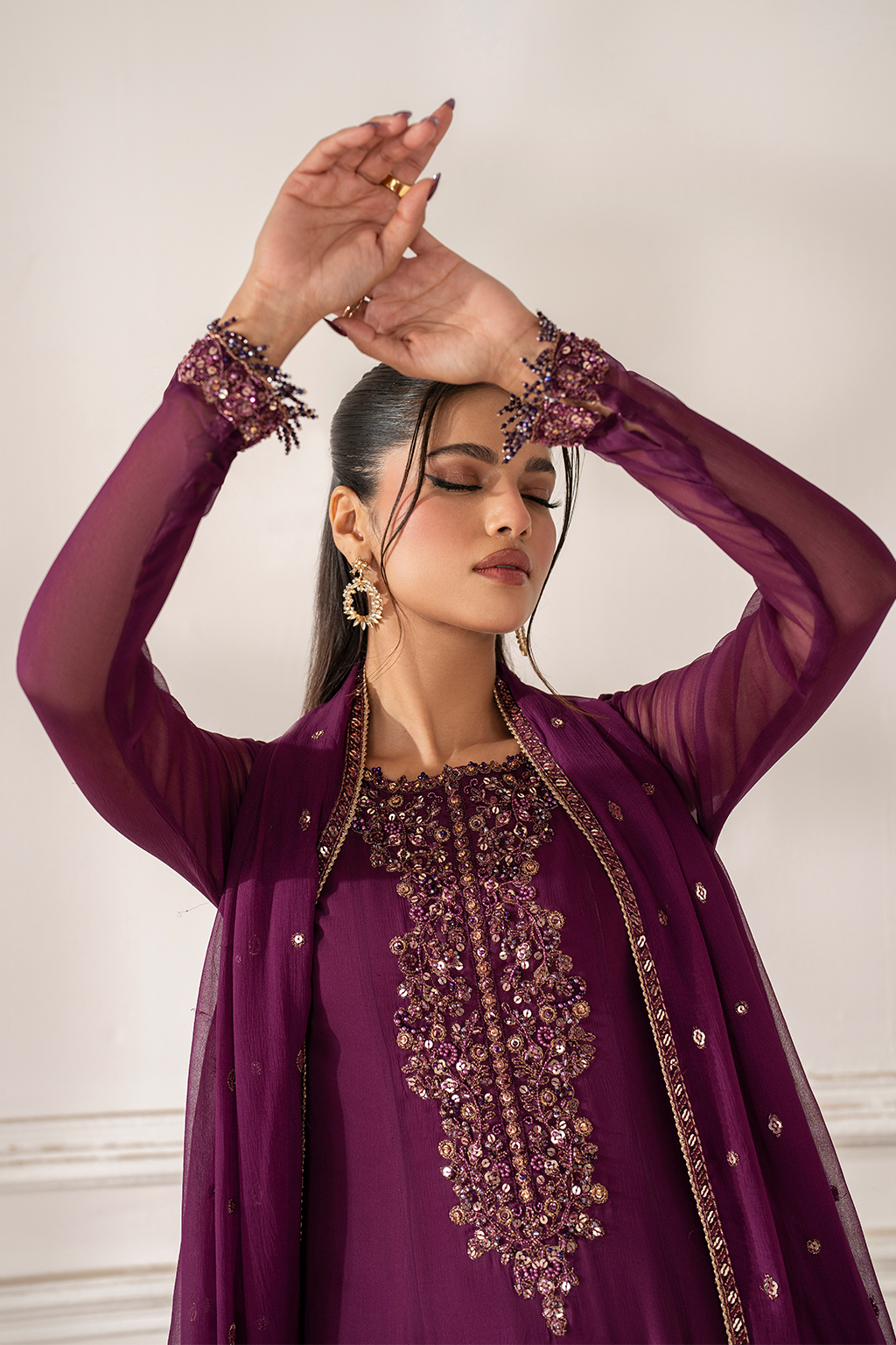Iznik I Festive Formal I UE-480 Embroidered Chiffon - Ladies Clothes - Maria Faisal