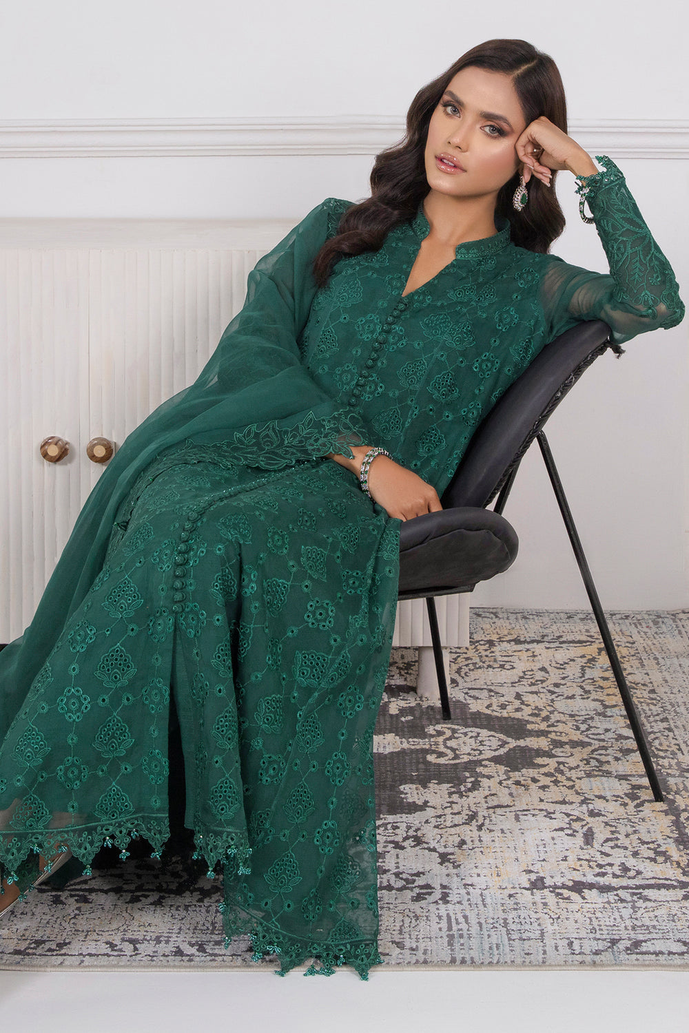 Baroque | Formals Collection | EMBROIDERED SCHIFFLI CHIFFON UF-339 - Formal Dress - available at Maria Faisal in UK and USA.