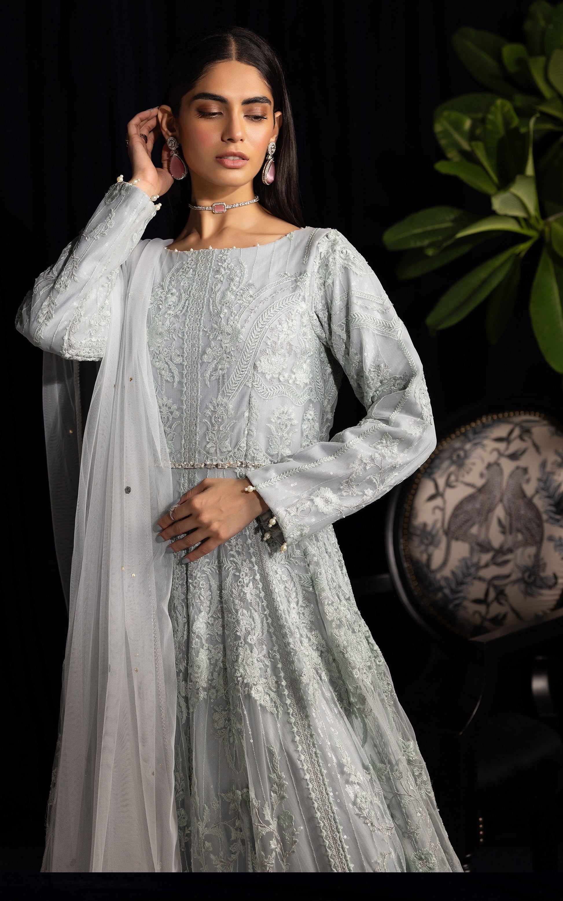 Threads and Motifs | Formal Dresses 25 | Net Embroidered Maxi - Ladies Clothes - Maria Faisal