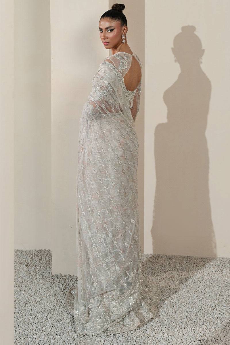 Khakaa | Serie Luxuriante 25 | White Orchid Saree - Ladies Clothes - Maria Faisal