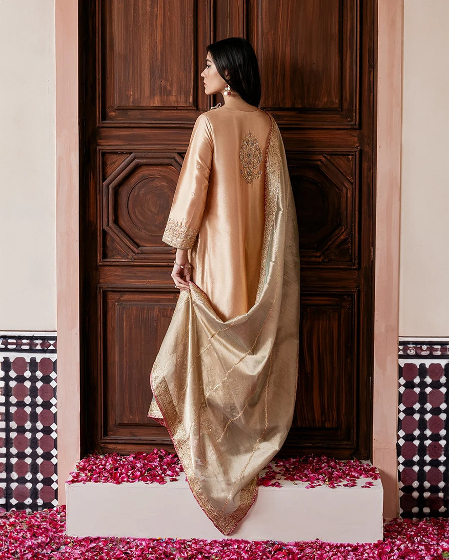 Mushq | Sunehri Lama Silk | Parisa - Formal Dress - available at Maria Faisal in UK and USA.