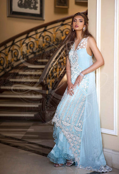 Layla Chatoor | Luxury Pret | Aquamarine Blue - Luxury Dress - available at Maria Faisal in UK and USA.