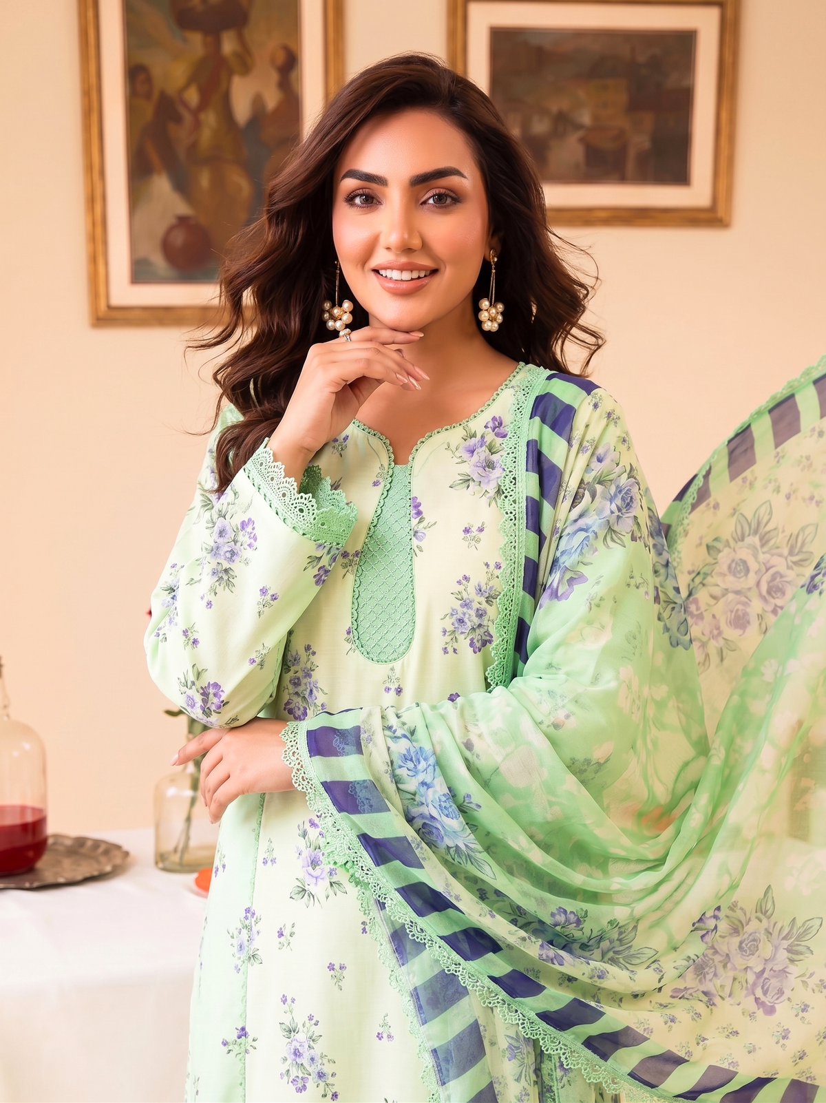 Faiza Faisal | FNF Printed Lawn | LEAF LUSH - Casual Dress - available at Maria Faisal in UK and USA.