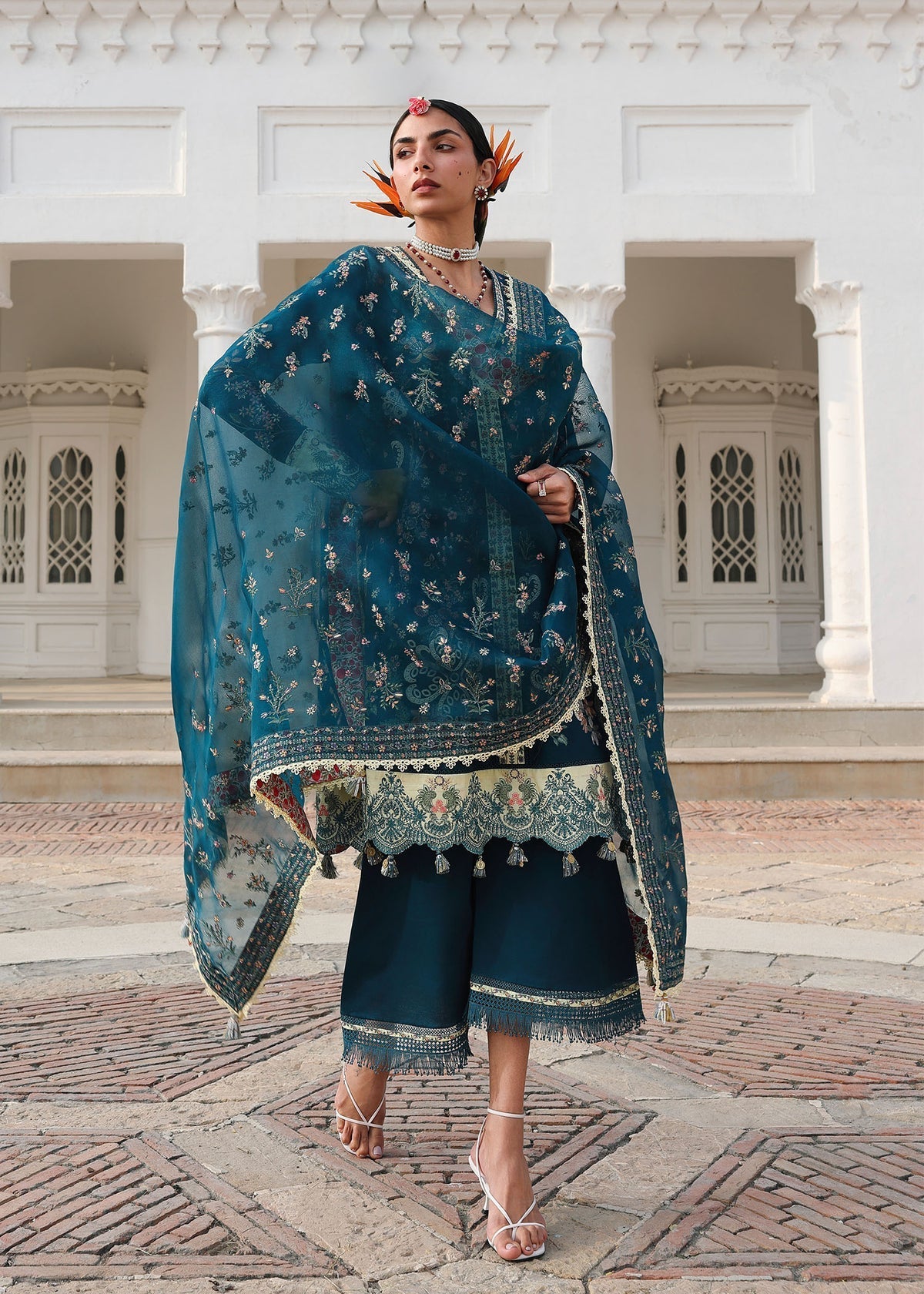 Hussain Rehar | Kalabagh Luxury Lawn 26 | Azraq - Luxury Dress - available at Maria Faisal in UK and USA.