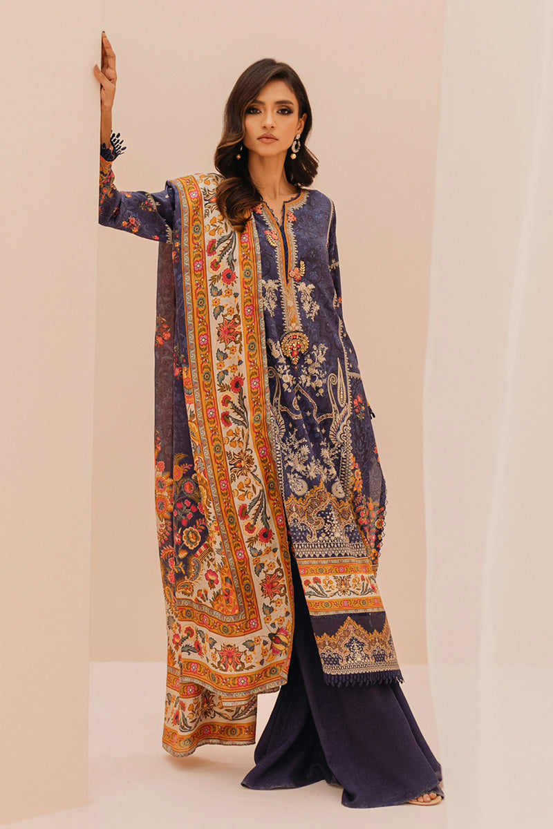 Mina Hasan | Signature Pret | Navy Garden - Luxury Dress - available at Maria Faisal in UK and USA.