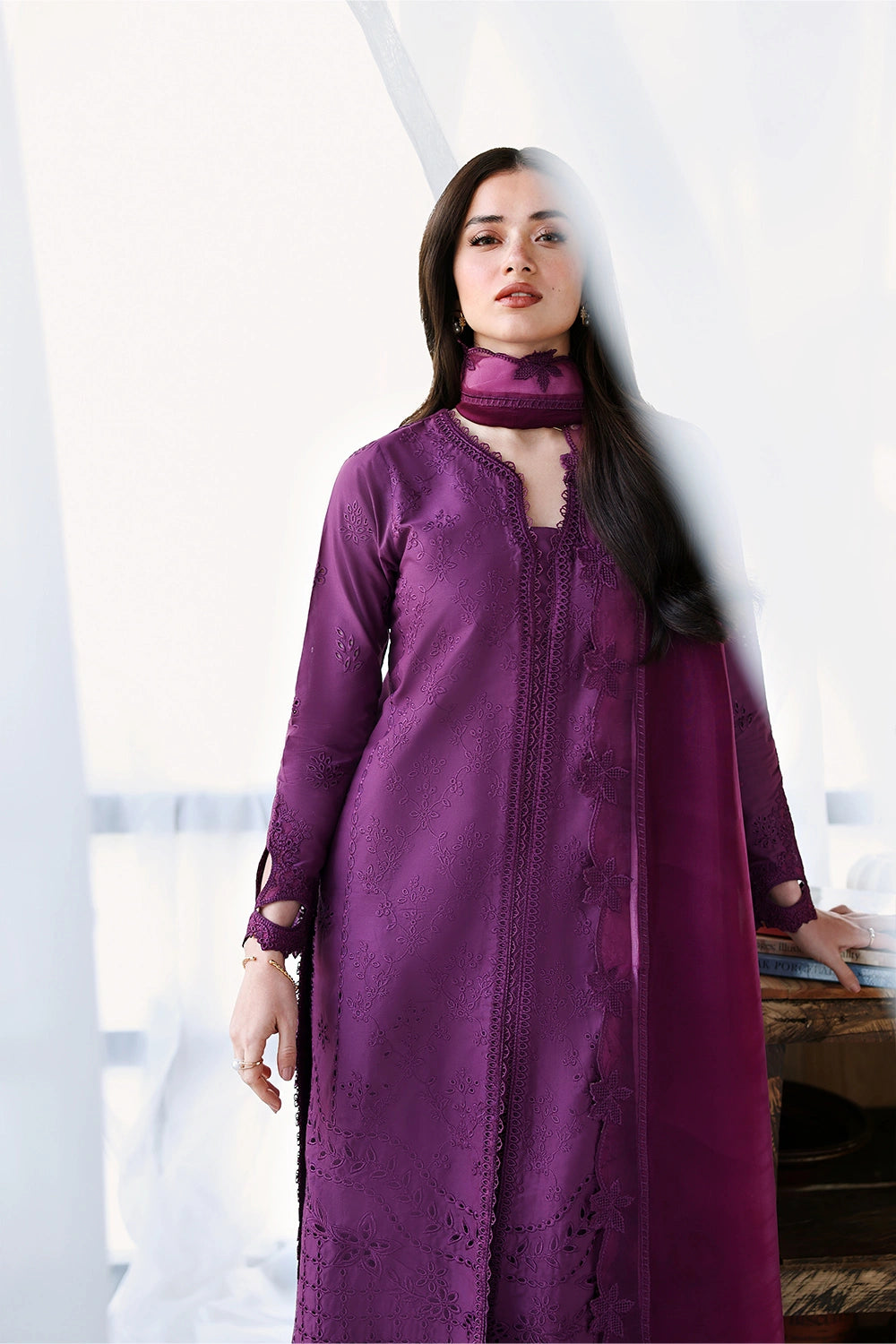 Azure | Luxury Lawn 26 | Mulberry - Dress - available at Maria Faisal in UK and USA.