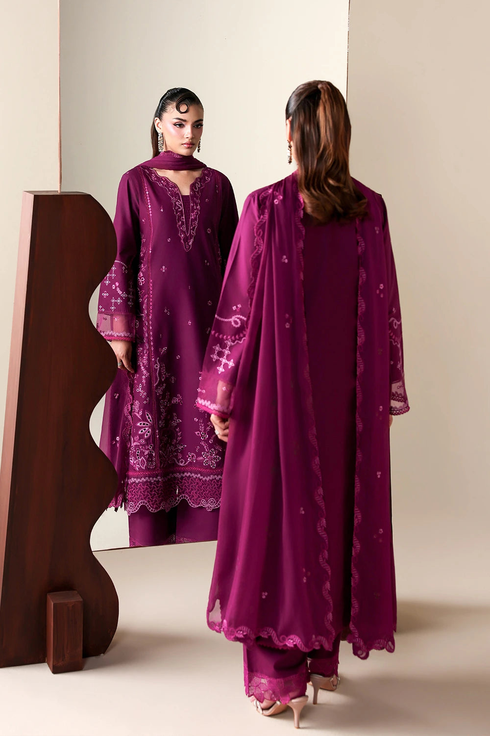 Azure | Luxury Lawn 26 | Grovy Garnet - Luxury Dress - available at Maria Faisal in UK and USA.
