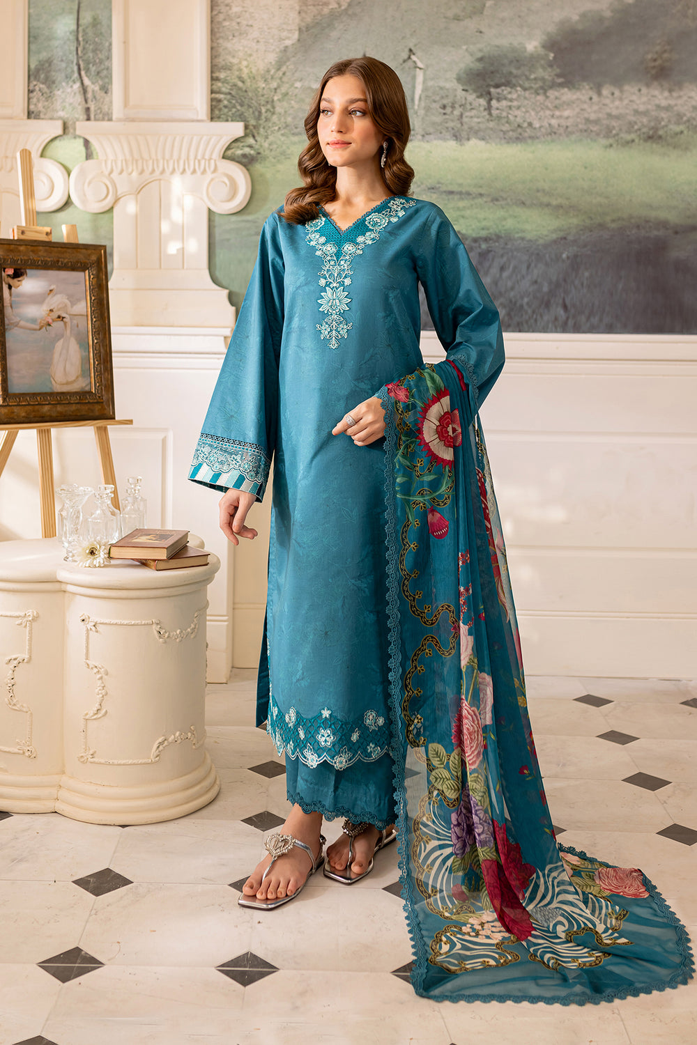 Farasha | Seraya Lawn 24 | PERIWINKLE - Designer Dress with Intricate embroidery and embellishments. Shop elegent wedding dress at Maria Faisal.