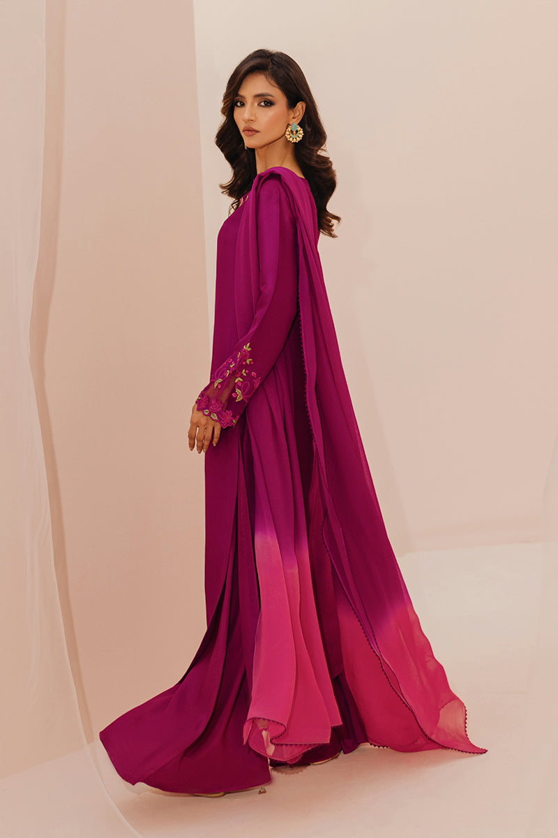 Mina Hasan | Signature Pret | Magenta Garden - Luxury Dress - available at Maria Faisal in UK and USA.