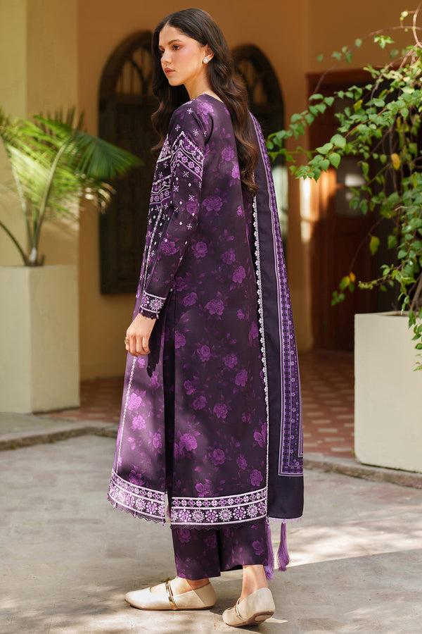 Farasha | Meline Premium Viscose 25 | Plum Powder - Luxury Dress - available at Maria Faisal in UK and USA.