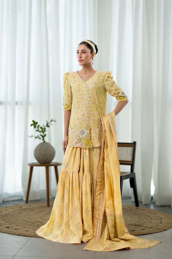 Wahaj M Khan | Sanam Luxe |Buttercup Sanam GS - Luxury Dress - available at Maria Faisal in UK and USA.
