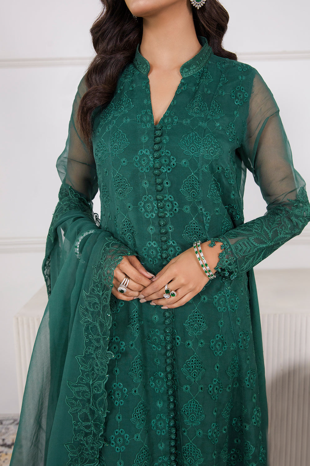 Baroque | Formals Collection | EMBROIDERED SCHIFFLI CHIFFON UF-339 - Formal Dress - available at Maria Faisal in UK and USA.