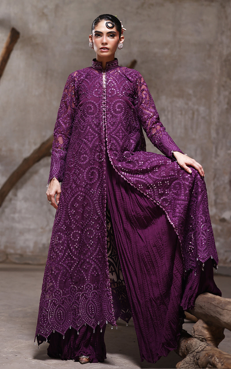 Threads and Motifs | Formal Dresses 25 | Organza Embroidered Jacket With Crushed Trouser - Ladies Clothes - Maria Faisal