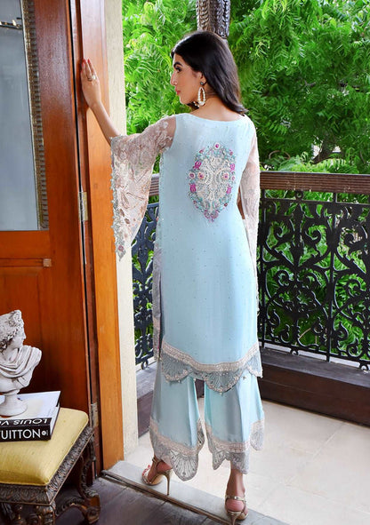 Layla Chatoor | Luxury Pret | Powder Blue - Luxury Dress - available at Maria Faisal in UK and USA.