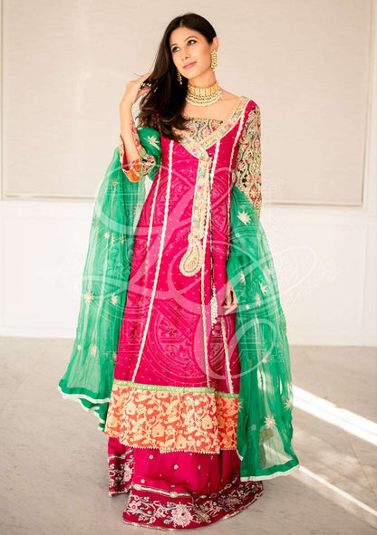 Layla Chatoor | Luxury Pret | Fuchsia Angrakha - Luxury Dress - available at Maria Faisal in UK and USA.