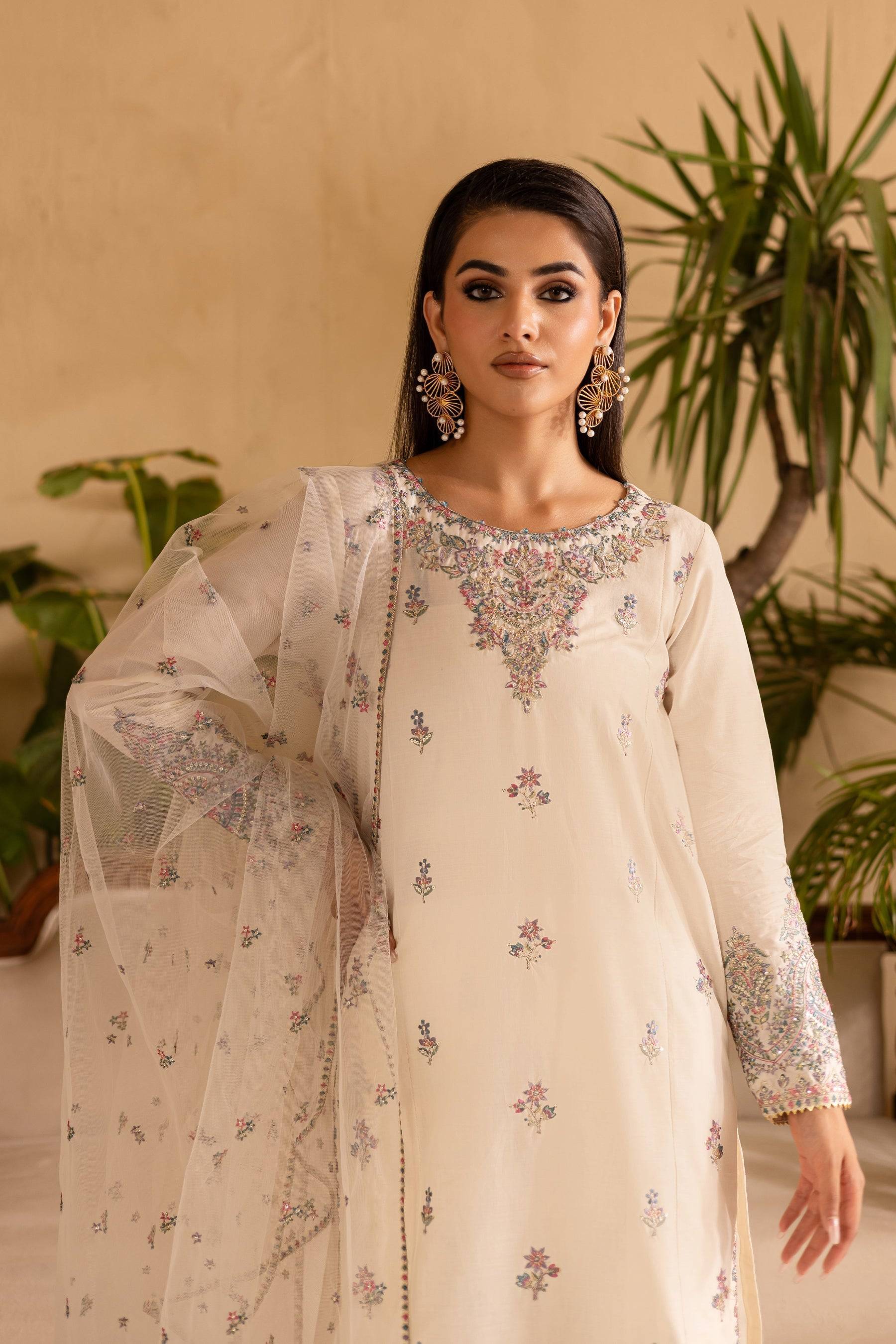 Batik | Nyra Embroidered Summer Solids | White Dove by Maria Faisal - Registered Vendor of : Batik - type : Ladies Clothes - 100% original wedding dresses