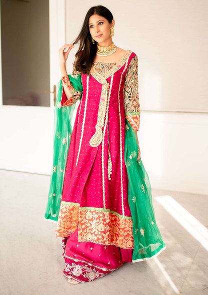Layla Chatoor | Luxury Pret | Fuchsia Angrakha - Luxury Dress - available at Maria Faisal in UK and USA.