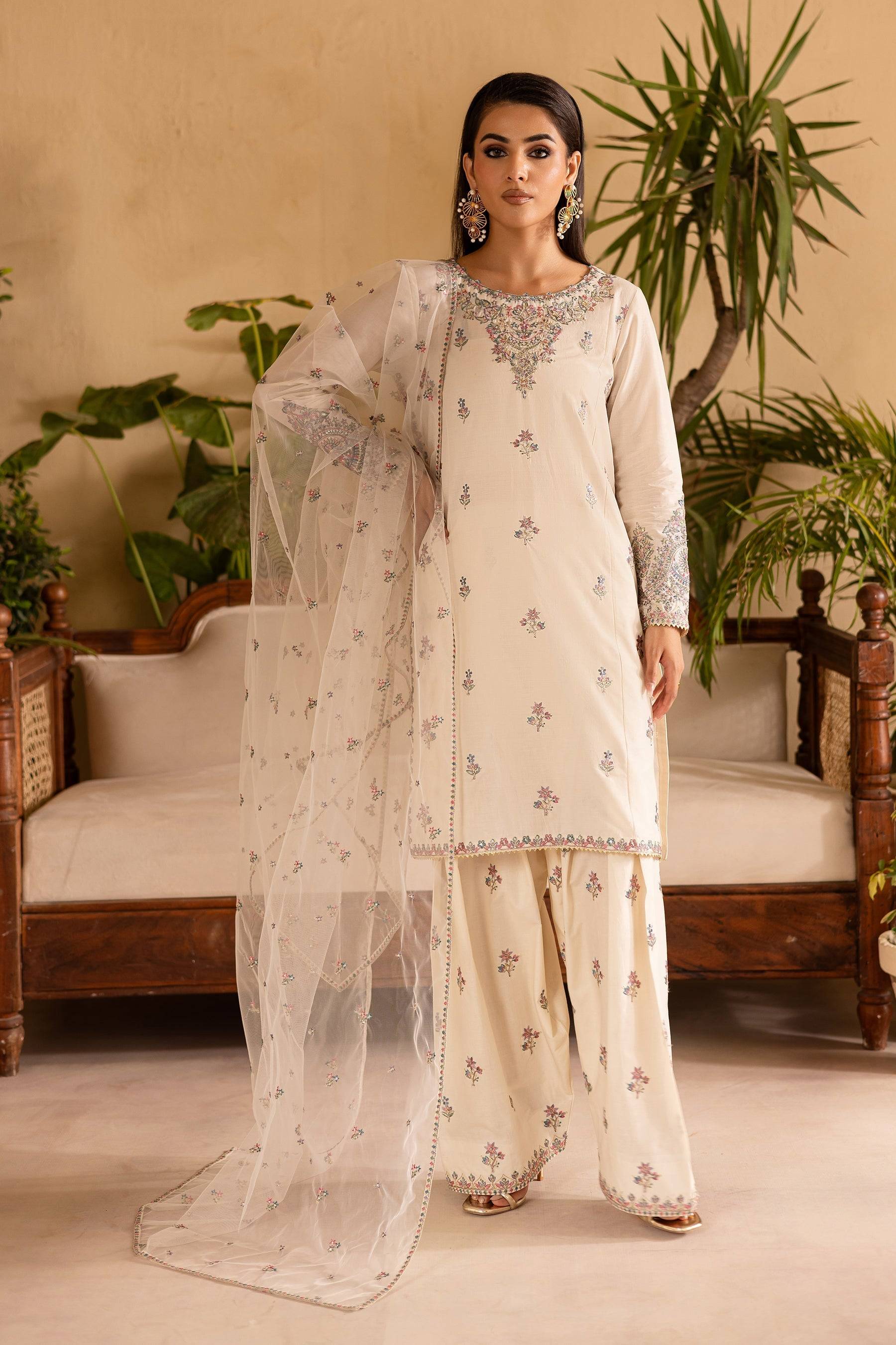 Batik | Nyra Embroidered Summer Solids | White Dove by Maria Faisal - Registered Vendor of : Batik - type : Ladies Clothes - 100% original wedding dresses