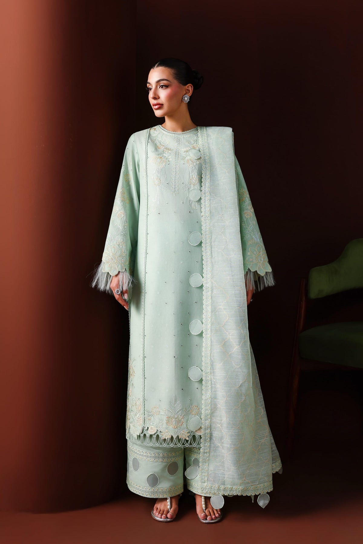 Akbar Aslam | Elan Luxury Lawn 26 | Qamari - Luxury Dress - available at Maria Faisal in UK and USA.