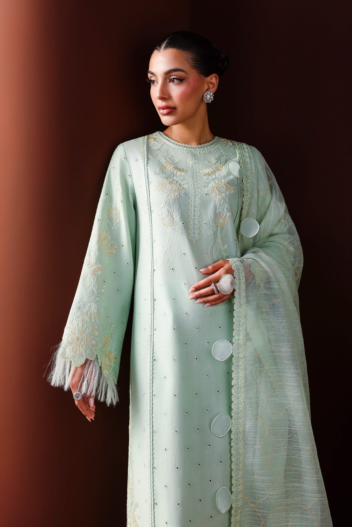 Akbar Aslam | Elan Luxury Lawn 26 | Qamari - Luxury Dress - available at Maria Faisal in UK and USA.