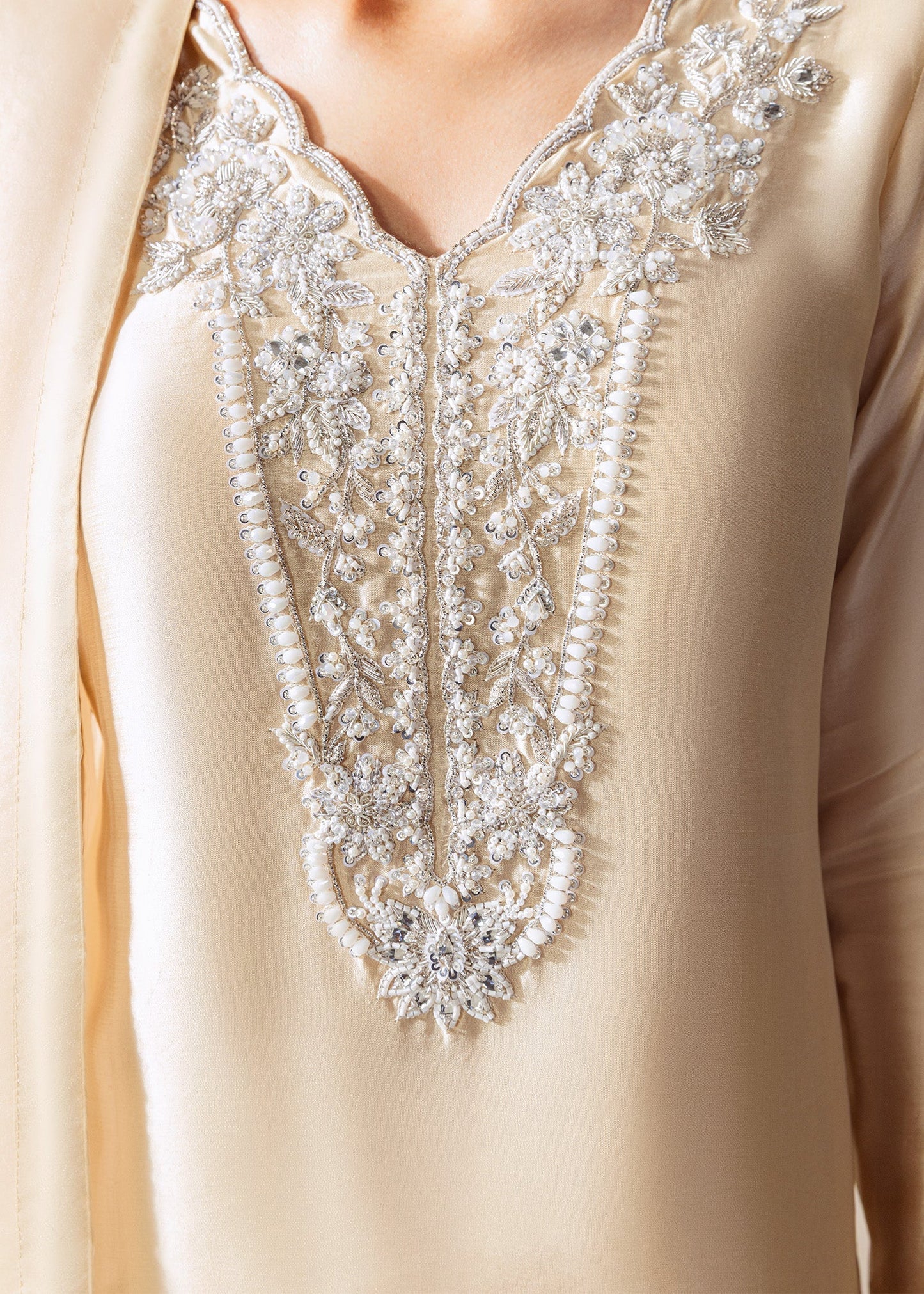 Mahum Asad | The Sirens | Champagne - Formal Dress - available at Maria Faisal in UK and USA.