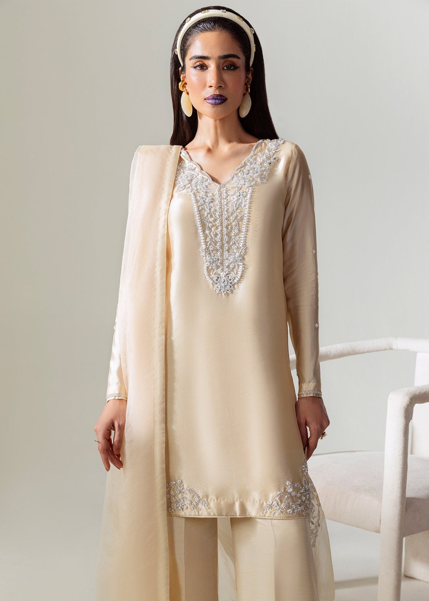 Mahum Asad | The Sirens | Champagne - Formal Dress - available at Maria Faisal in UK and USA.