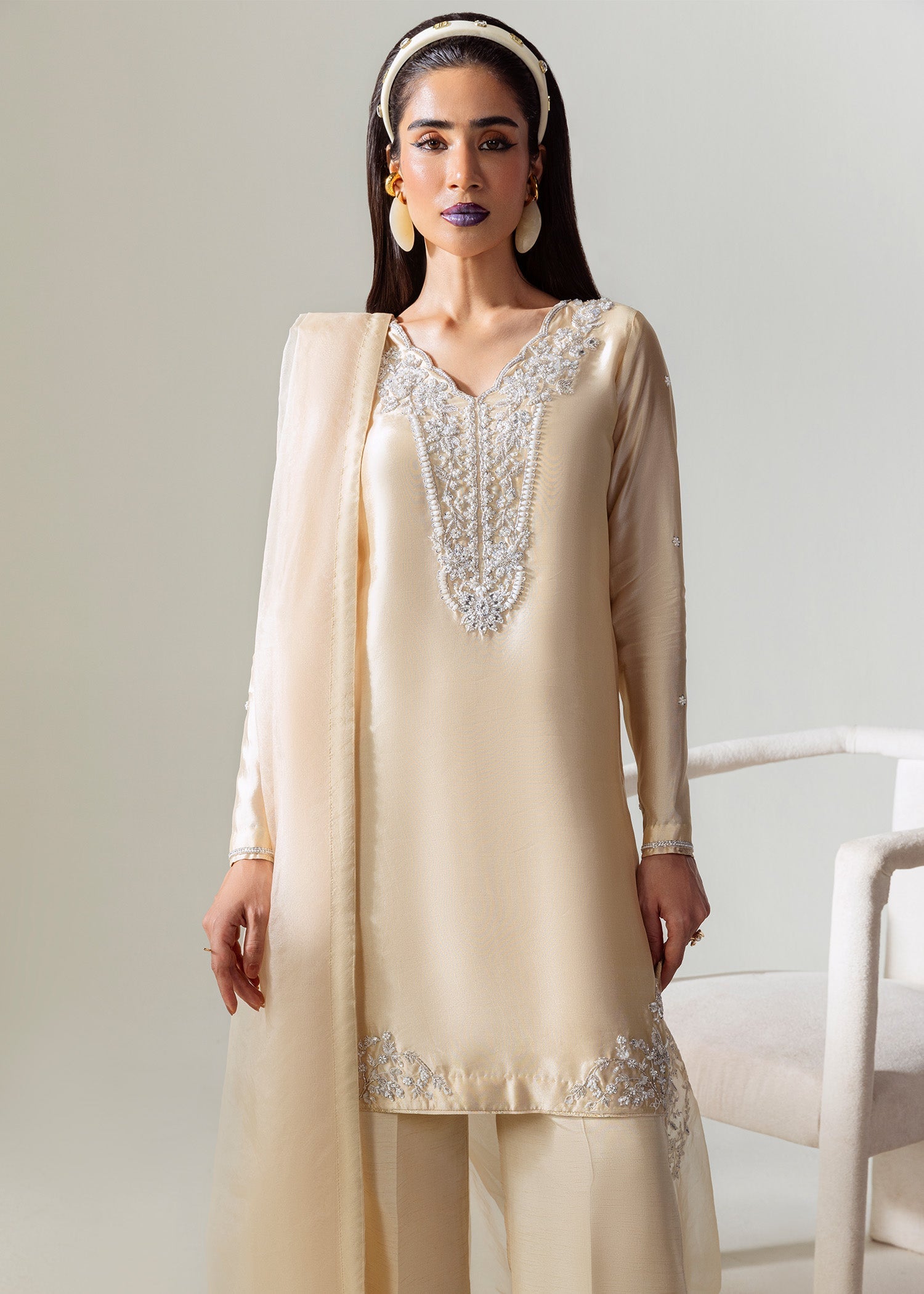 Mahum Asad | The Sirens | Champagne - Formal Dress - available at Maria Faisal in UK and USA.