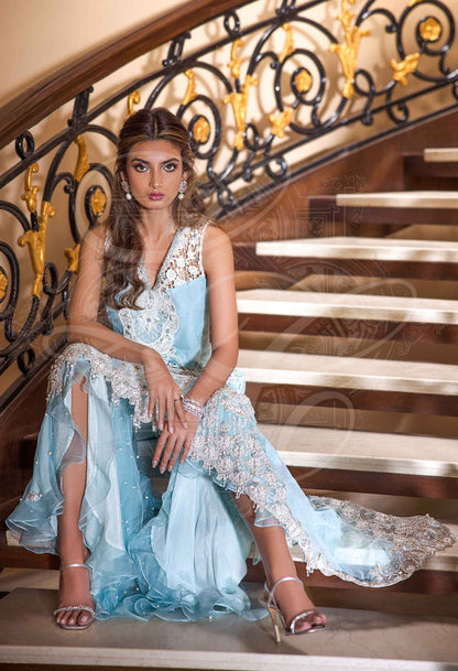 Layla Chatoor | Luxury Pret | Aquamarine Blue - Luxury Dress - available at Maria Faisal in UK and USA.