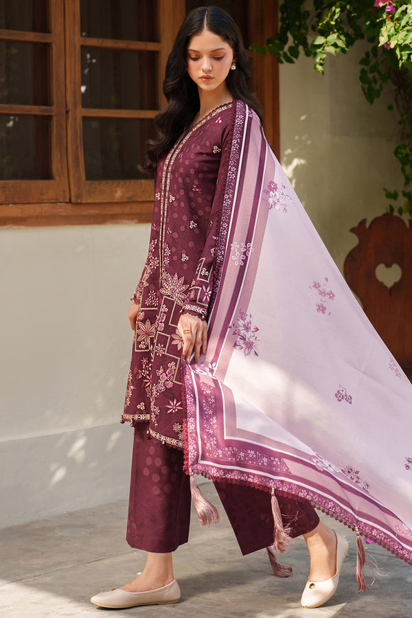 Farasha | Meline Premium Viscose 25 | Mauve Cream - Luxury Dress - available at Maria Faisal in UK and USA.