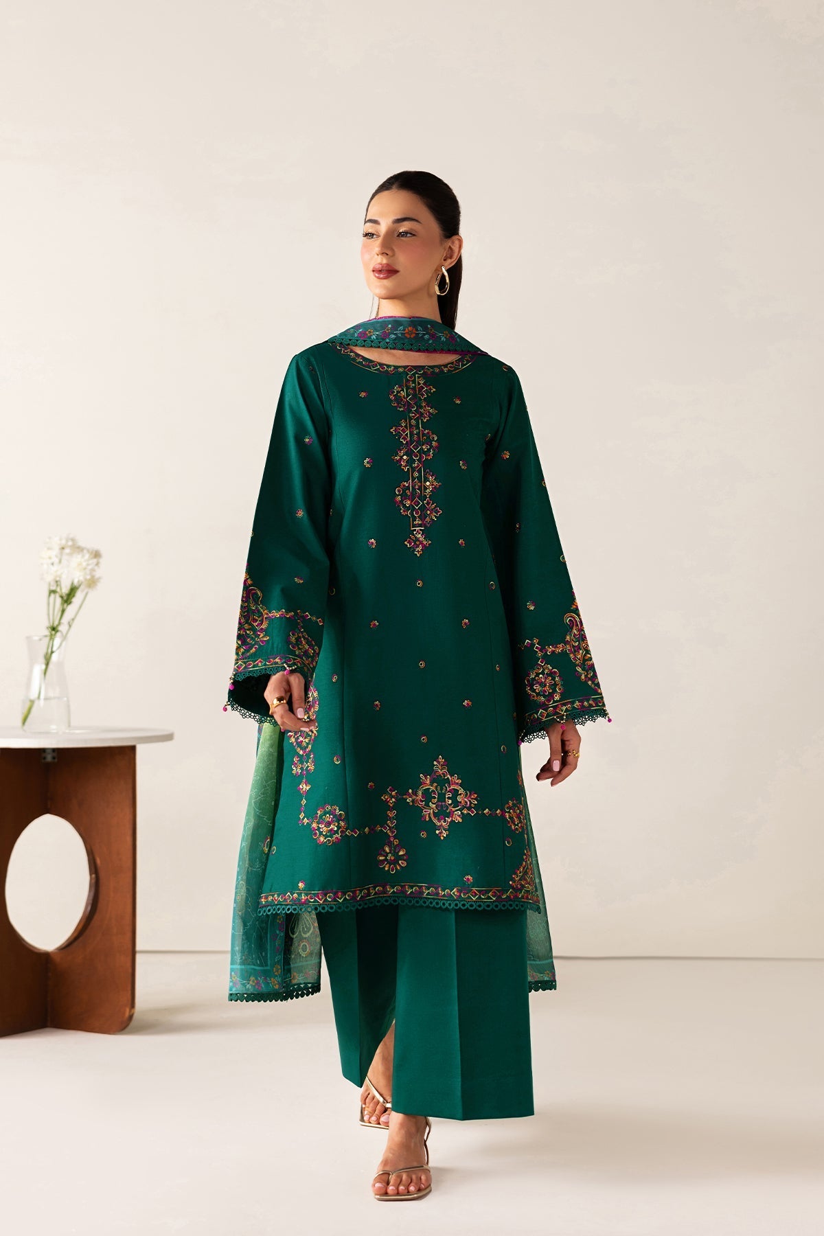 Farasha | Summer Melody 26 | Green Majesty - Casual Dress - available at Maria Faisal in UK and USA.