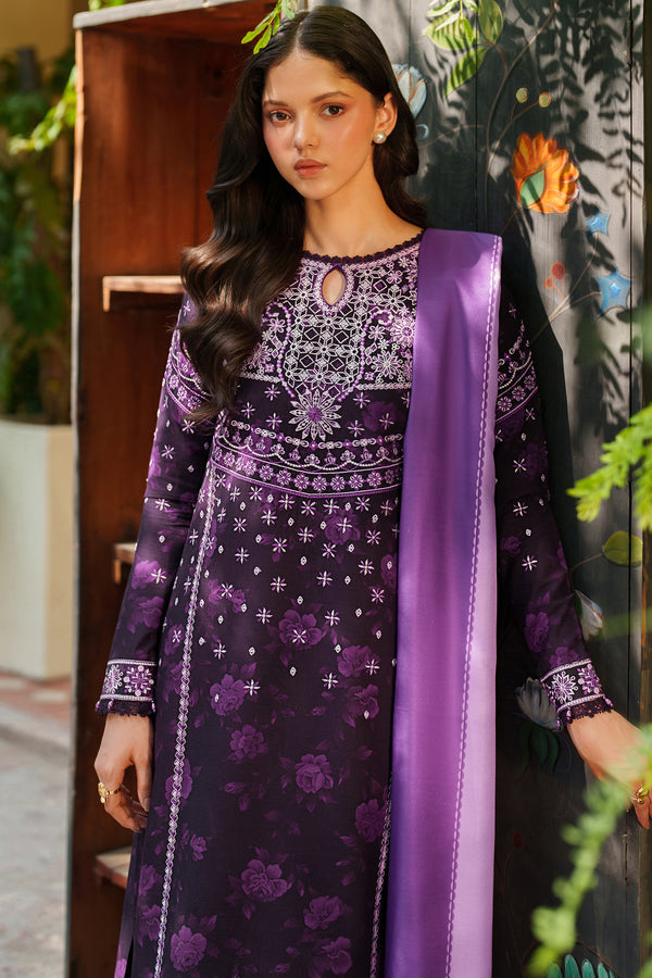 Farasha | Meline Premium Viscose 25 | Plum Powder - Luxury Dress - available at Maria Faisal in UK and USA.
