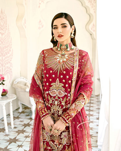 Gulaal | Wedding Formals | Rouge Embroidered Net 3-Piece Suit WS-06 - Designer Dress with Intricate embroidery and embellishments. Shop elegent wedding dress at Maria Faisal.