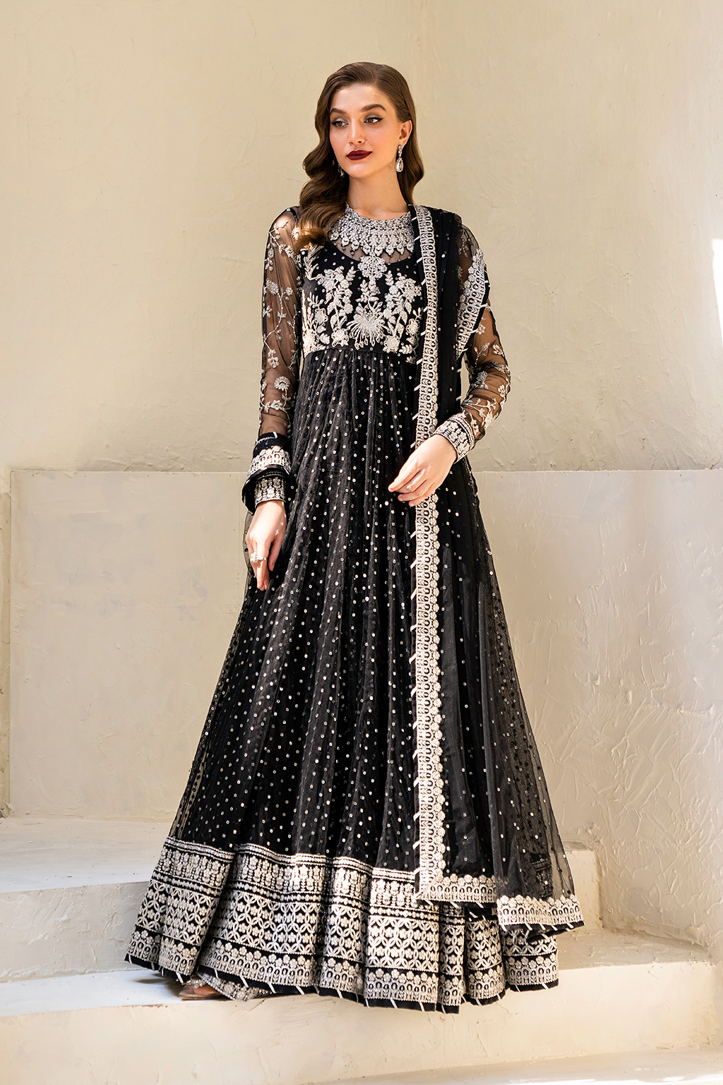 Iznik | Chinnon Chiffon | CC-50 Embroidered Net - Ladies Clothes - Maria Faisal