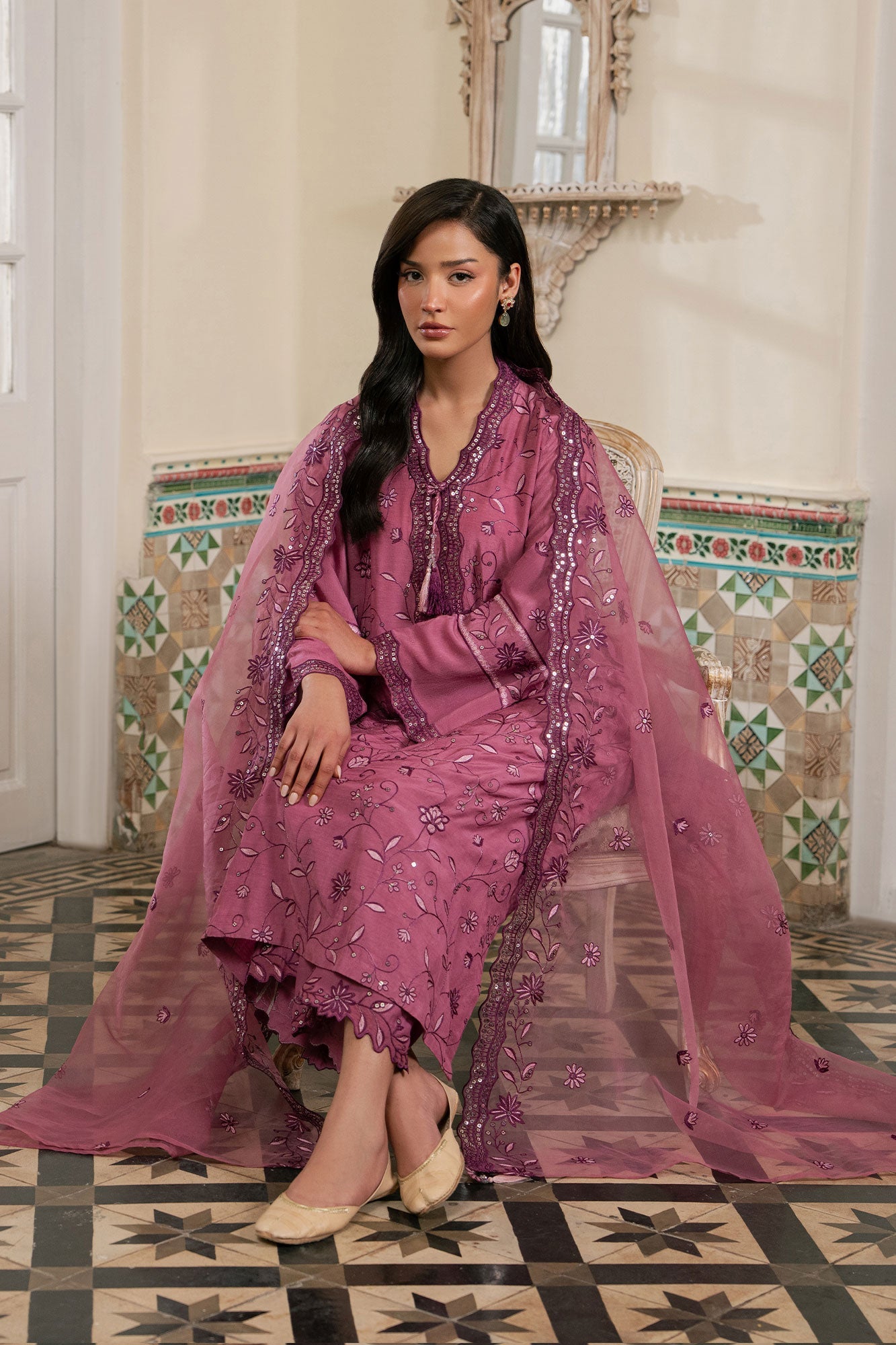 Cross Stitch | SS-26 RTW LUX PRET EDIT-1 | ORCHID AURA - Luxury Dress - available at Maria Faisal in UK and USA.