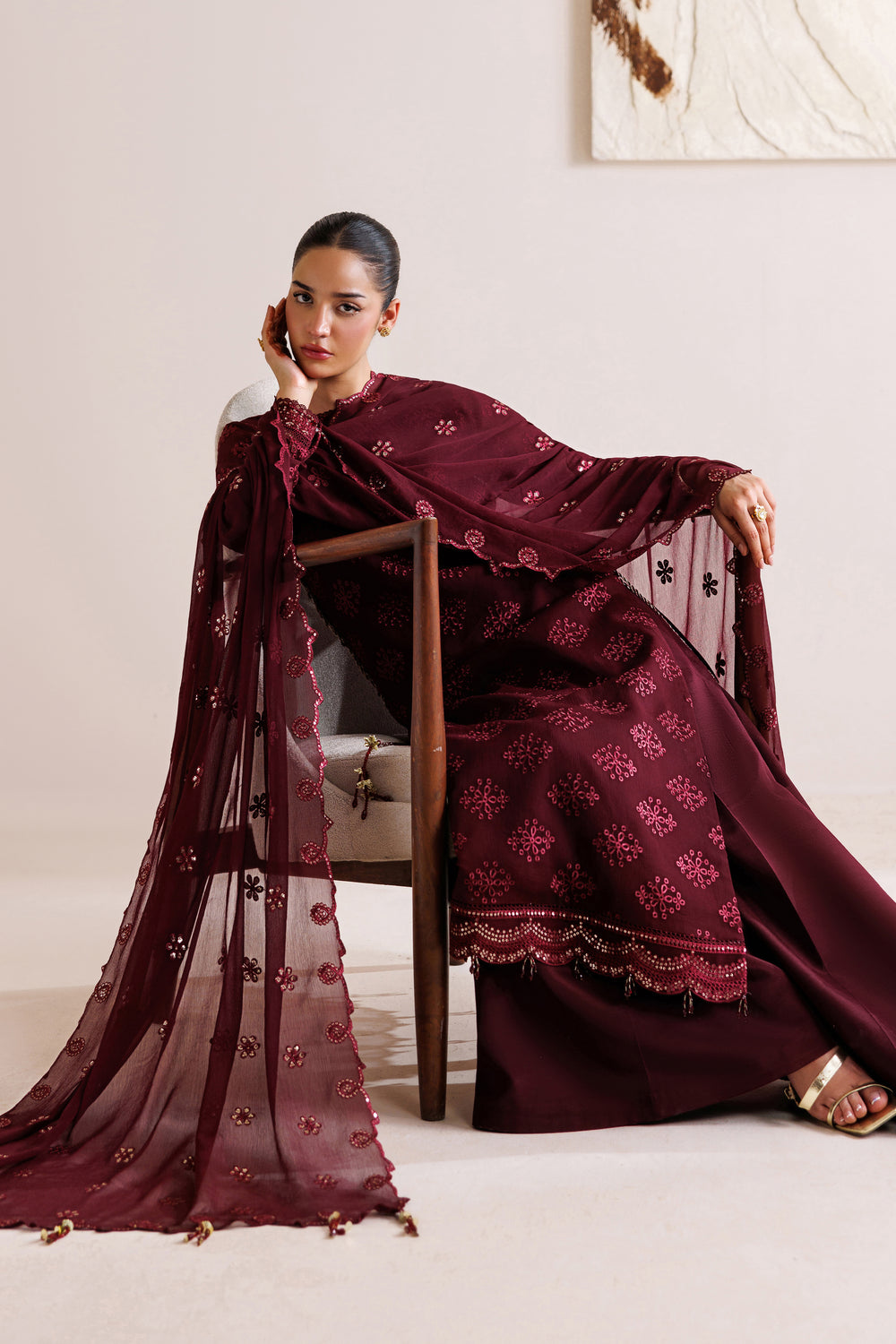 Farasha | Chiffon Threads 26 | Crimson Grace - Formal Dress - available at Maria Faisal in UK and USA.